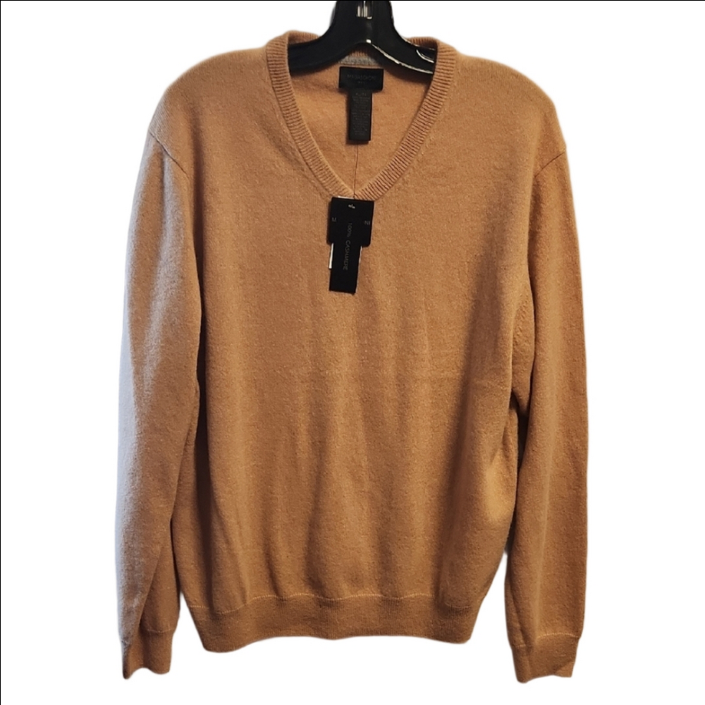 Magaschoni Tan Cashmere V-neck Pullover Sweater sz M